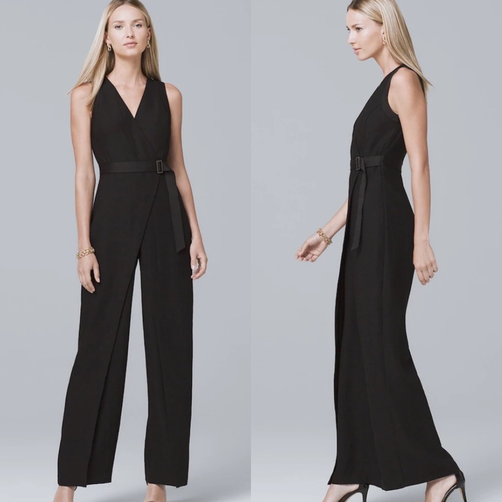 WHBM BLACK CREPE WIDE-LEG JUMPSUIT